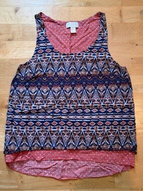 Lucy & Laurel Navy & Coral Patterned Layered Tank Top, XS